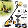 reffmov Decespugliatore a Batteria, 30CM Tagliaerba a Batteria con 2 Batterie da 3.0AH,Tagliaerba Elettrico con Ruota,Motore Senza Spazzole 800W,4 Tipi di Lamelle per Taglio Di Giardini, Prati,Arbusti