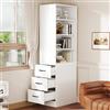 BNUZ Libreria extra sottile con cassetti laterali, 180 x 38 x 60 cm, ripiani regolabili, intercambiabili a sinistra e a destra, bianco, adatta per piccoli spazi, scaffale alto per soggiorno
