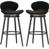 Guyifuny Sgabelli Da Bar Girevoli A 360° In Velluto Con Schienale Basso E Poggiapiedi, Set Di 2 Sgabelli Da Bar Da Cucina, Sgabello Alto Imbottito Per Sala Da Pranzo Bar Di Casa, Nero, 65 Cm H