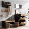 Wiuzo Set guardaroba con specchio, scarpiera e 4 ganci, effetto legno nero | Armadio con scarpiera, 2 scarpiere, specchio, cassetto, ripiano per cappelli e 4 ganci, 156 x 36 x 176 cm