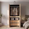 Ktipm Armadio 4 Ante con Cassetto Per Gioielli e Appendiabiti | Mobile Camera da Letto Guardaroba Armadio con 2 Cassetti Portaoggetti, 90x50x200 cm, Colore Legno+Nero