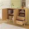 MURUL Credenza con ante curve, maniglie in legno, piedini in legno, 2 ante, 2 cassetti, 2 scomparti aperti, per soggiorno, sala da pranzo, corridoio, naturale