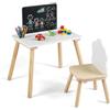 COSTWAY Tavolo con Sedia per Bambini 3+ Anni, Tavolino Attività con Lavagna | Set di Tavolo e Sedia con Gambe in Legno Massello, Arredo Cameretta e Asilo per Gioco, Studio e Disegno, Forma di Nuvola