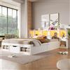 TIZZ Struttura letto con piattaforma, 140 x 200 cm, con testiera e pediera, vano portaoggetti, 3 cassetti, diversi scomparti, bianco