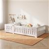 DADEA Letto Montessori Bambini a Pavimento 90x190cm, Lettino Montessoriano Evolutivo con Sponde, Rete a Doghe, Legno Massiccio di Pino, Letto Basso per Cameretta Bambino Bambina, Senza Materasso