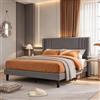 BIYFSDS Letto matrimoniale imbottito, 160 x 200 cm, con vano portaoggetti, letto per ragazzi con rete a doghe, con testiera imbottita, altezza 30 cm, vano portaoggetti sotto il letto, lino grigio, 160 x 200