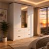 CXHLXYR Armadio Camera da Letto con Specchio,Guardaroba Armadios bianco 2 Ante con 4 Cassetti e LED, Armadio 180 cm,armadio Grande Moderno con Appendiabiti per camera da letto,appartamento130x52x182cm