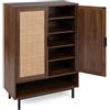 COSTWAY Scarpiera da Ingresso con 2 Ante in Rattan, 75x35x108 cm, Marrone | Mobile Porta Scarpe a 6 Ripiani con Ripiani Regolabili e Scomparto Aperto, Armadio Salvaspazio per Corridoio e Soggiorno
