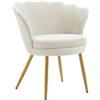 Il Gruppone Passione Casa Poltrona Conchiglia Camera da Letto in Velluto Design Moderno, Sedia Classica con Gambe in Metallo Placcato Oro - Poltroncina per Salotto con Seduta Morbida Imbottita Modello Maddina (Off-White)