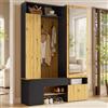 Kelodan Armadio guardaroba in MDF con specchio, guardaroba con asta appendiabiti e ganci, scarpiera da corridoio, guardaroba per ingresso, nero, naturale