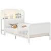 Azkoeesy Letto singolo in metallo 90x200 cm con parapetto, testiera imbottita con ripiano e luci LED, per cameretta e adolescenti, colore bianco