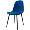 Parama Set 4 sedie seduta in velluto blu e gambe in acciaio nero | Nora