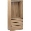 5 five simply smart 5five - Armadio Dolo, effetto rovere, L 80 x P 48 x H 180 cm, asta appendiabiti a vista, 3 cassetti - Mobile contenitore per camera da letto