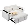 Azkoeesy Divano letto 2 posti 141 cm 3 in 1 convertibile, estensibile e reclinabile, con vassoio retrattile, 2 portabicchieri, braccioli con contenitore e prese USB, inclusi 2 cuscini, colore beige