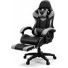 EcoPrice Sedia Gaming con Poggiapiedi, Schienale Alto, Supporti Cervicali e Lombari, Similpelle, Nero/Rosso (Nero/Grigio)