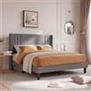 BIYFSDS Letto matrimoniale imbottito, 140 x 200 cm, con vano portaoggetti, letto per ragazzi con rete a doghe, con testiera imbottita, altezza 30 cm, vano portaoggetti sotto il letto, lino grigio, 140 x 200