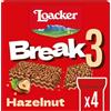Loacker, Break3, Barrette con Crema alle Nocciole 100% Italiane e Ripieno di Friabili Cialde Crispies, Snack Croccante e Gustoso, Merenda e Snack, Confezione da 4 Barrette da 19g (76g)