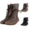 Generisch Stivali da uomo vintage vichinghi, abbigliamento medievale | Scarpe tradizionali in pelle scamosciata, stivali da pirata, marroni, con lacci, rinascimentale, medievale, cosplay