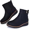 Cushion Walk EEE - Stivaletti da donna con zeppa bassa, extra larghi | Ecopelle nabuk, punta rotonda, tacco a zeppa bassa, soletta imbottita, cerniera a tutta lunghezza, cinturino con fibbia