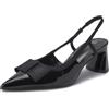 MISSCAI Décolleté Slingback Donna a Punta Tacco Largo 7 cm con Fiocco | Scarpe col tacco elegante effetto vernice, cinturino posteriore elasticizzato, tomaia lucida