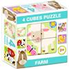 Puzzle misto con cubi, 4 pezzi - Animali della fattoria