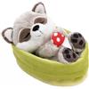 Nici: Procione di peluche addormentato con fungo, nel cestino - 12 cm