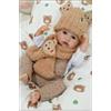 Bambola reborn maschietto 43 cm con vestito di maglia marrone e accessori