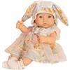 Bambola neonata con cappellino con orecchie da coniglio e vestitino - 25 cm