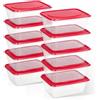 Cozary Set di 10 Scatole Rettangolari in Plastica, 520ml Contenitori per Congelare Alimenti, Contenitori per La Preparazione Dei Pasti, Riutilizzabili, Adatto a Frigorifero, Freezer, Microonde, Rosso