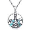 YAFEINI Collana con faro in argento Sterling 925 con ciondolo a forma di onda turchese, idea regalo per uomini e donne