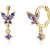 Ayoiow Orecchini Donna Zirconi Argento 925, Orecchini A Bottone Argento Viola Set Orecchini Donna La Farfalla