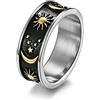 Mesnt Anello Uomo Acciaio Inossidabile, Anello Donna Fidanzamento Nero Oro Acciaio Anelli Uomo Donna 8MM Anello Smaltato Stella Luna Sole Anello