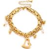 Mesnt Bracciale Acciaio Inox Donna, Bracciale A Catena Semplice A Doppio Strato con Palline e Ciondolo A Cuore 18+5cm Lunghezza Estensore in Acciaio Inox per Donne