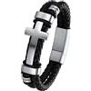 ChainsHouse Bracciale Uomo in Pelle Impermeabile Minimalista con Croce | Chiusura Magnetica, Gioielli Amuleto con Crocifisso e Perline in Acciaio Inossidabile/Placcato Nero, Lunghezza 19/21/23CM