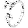IMINI Simpatica giraffa in argento Sterling 925 anello aperto per donne e ragazze animale regolabile impilabile fascia per le dita espandibile promessa eternità anelli compleanno Natale gioielli