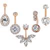 Mesnt 5 Pezzi Piercing Ombelico Acciaio Chirurgico 14G Zirconia Cubica Rotonda A Goccia Foglia Piercing Ombelico Acciaio Chirurgico Anello
