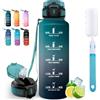 Motswedi Borraccia 1.5 Litro, Borraccia Palestra, Comprende 6 Paglie e 1 Spazzola di Spugna, Bottiglia d'acqua Sportiva, Bottiglia Acqua 1.5l, per Palestra, Viaggi, Ciclismo, Verde-Grigio Scuro