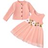Vicloon Vestito per Neonate con Set di Cardigan, 2 Pezzi Vestito e Cappotto per Neonata, Gonne in Tulle Senza Maniche, Manica Lunga Cardigan a Nido d'ape, Abiti da Principessa, 6-24 Mesi(Bianco, Rosa)
