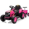 Garvee Trattore Elettrico 12 V per Bambini con Rimorchio Rosa | 8 Ruote, Telecomando 2,4G, 3 Velocità, Età da 3 a 8 Anni