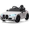 Garvee Auto Elettrica BMW M4 12V con Telecomando Bianco | Doppia Porta Sospensioni 3 Velocità Bluetooth MP3 e Luci LED