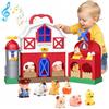 Gralal Fattoria Giochi con Animali per Bambini 1-4 Anni, Gioco Montessori Educativo Regalo per Bimbo e Bimba, Fienile Rosso Pieghevole con Luci e Suoni, Contadino e 6 Figure di Animali