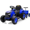 Garvee Trattore Elettrico 12 V per Bambini con Rimorchio Blu | 8 Ruote, Telecomando 2,4G, 3 Velocità, Età da 3 a 8 Anni