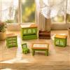 LUVDECO Set di 6 mobili per casa delle bambole, in plastica, effetto legno, mobili in miniatura per soggiorno, casa delle bambole, accessori per divano, tavolo, armadio, letto, cuscini, decorazione per casa