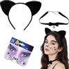 BIVYAX Cerchietto con Orecchie Gatto Morbide, Set Accessori per Costumi da Gatto con Campanellino Collana e Adesivo per il viso, per Donne Bambine Halloween Carnevale Giochi di Ruolo (3 Pezzo)