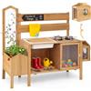 COSTWAY Cucina Giocattolo per Bambini, Cucinetta in Legno da Esterno con Gabbia per Uccelli, Fioriera e Traliccio, Rubinetto e Lavello, Cucina da Fango Interattiva con Accessori per Bambini 3+ Anni