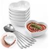 Mssushi Set da 6 Mini Ciotole Cuore Ceramica, Ciotoline per Aperitivo Cuore con Cucchiai, Mini Antipastiera Cuore, Ciotoline per Salse Set per Salsa di Soia, Sushi, Snack, Spezie, Salse(Bianco)
