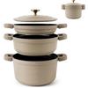 briebe Totem Batteria Cucina Impilabile Induzione Antiaderente Ceramica | 4 Pezzi, Padella, 2 Casseruole Ø 22cm Alluminio Fuso senza PFOA, Ogni Piano, Crema