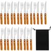 HOMURY Set di posate da bistecca, 24 pezzi, per 12 persone, coltelli da bistecca, coltelli a forchetta e forchette da bistecca, posate da bistecca in acciaio e legno (retromarrone)