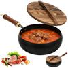 Umllpet Padella in ferro forgiata a mano con coperchio, non rivestita, adatta a induzione, in ferro con manico in legno per arrostire, stufare, saltare (28 cm)