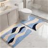 BLESWIN Tappeto Bagno 50x80cm & Tappeto WC Sagomato a U 50x60cm, Lavabile Blu | Set Tappeti Bagno 2 Pezzi, Con Intaglio, Assorbente, Microfibra Morbida, Fondo in TPR, Per Bagno e Toilette